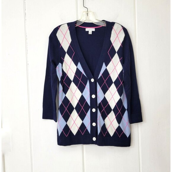Charter Club Sweaters - Charter Club Blue and Pink Argyle Cardigan